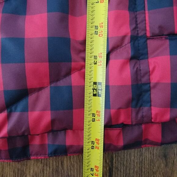 Lands End Down Puffer Vest Buffalo Plaid Red Gingham Check Sz L Gorpcore Layer - Picture 6 of 9
